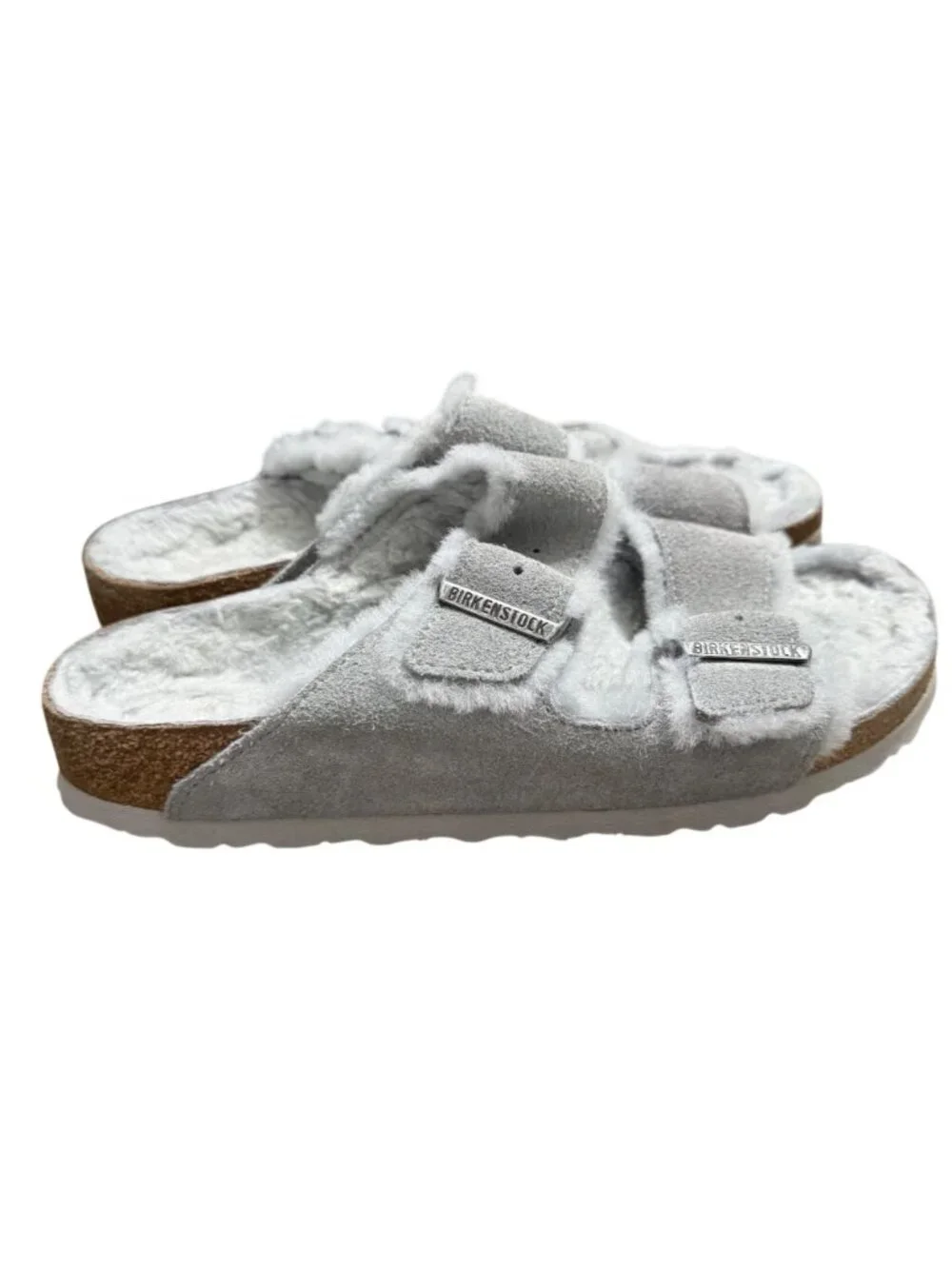 Birkenstock Arizona Shearling Suede Gray Sandals Womens Size 9